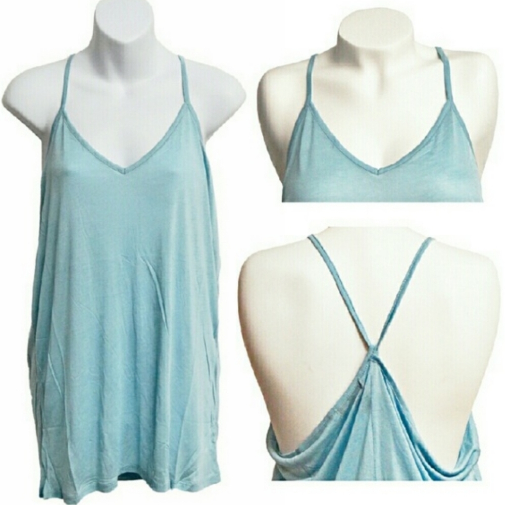 🆕 Light Blue Teal T-Back Racer Flowy Tank